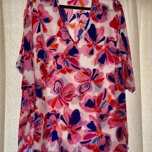 Adrienne Pink Multi Floral V-Neck Tunic
